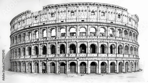 A detailed drawing of a Roman colosseum AI generated illustration