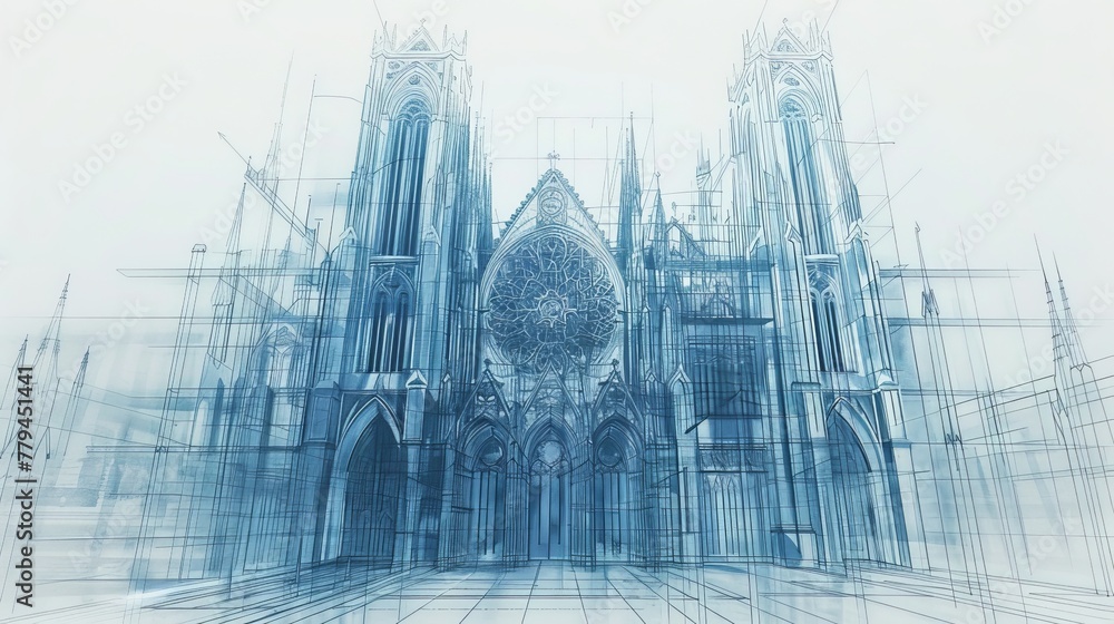 A detailed sketch of a gothic cathedral  AI generated illustration