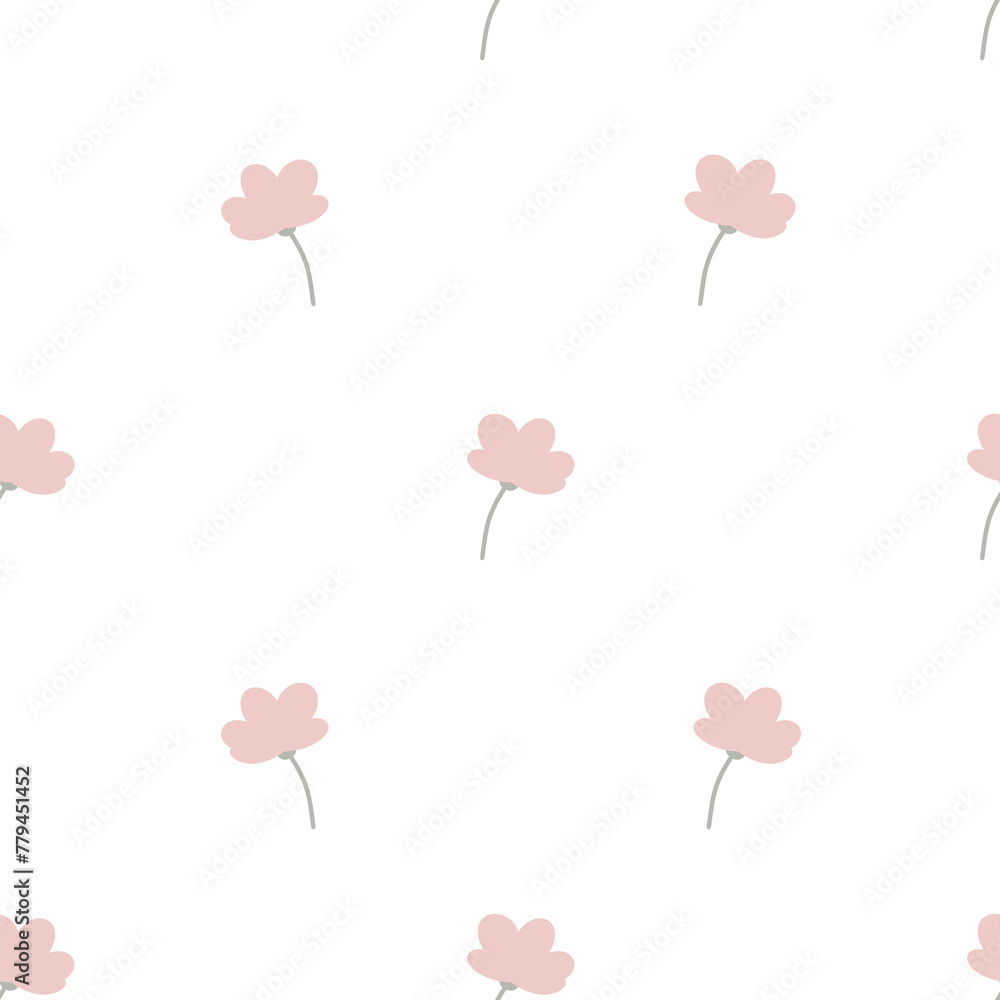 Seamless pattern with cute pink flowers 
