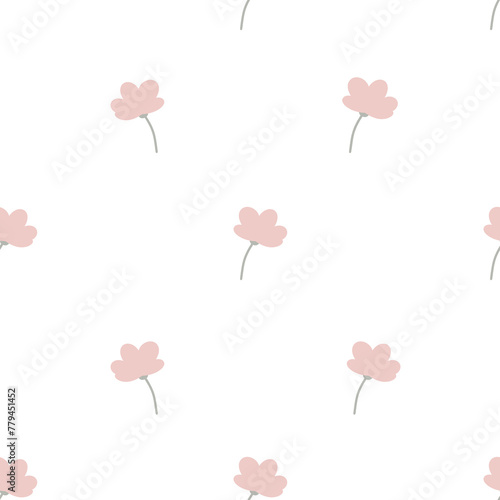 Seamless pattern with cute pink flowers 