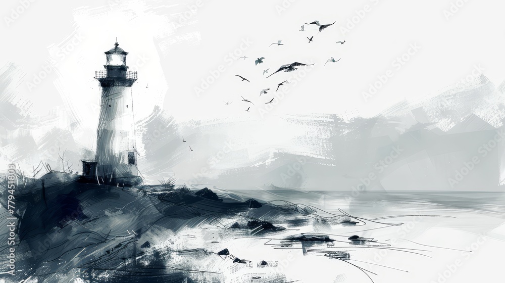 A dream-like sketch of a lighthouse  AI generated illustration