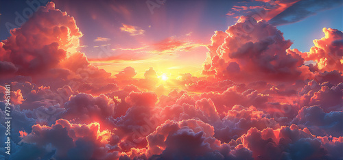 sunset over the dramatic cumulonimbus clouds photo