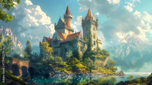 A fantasy-inspired illustration of a magical castle AI generated illustration