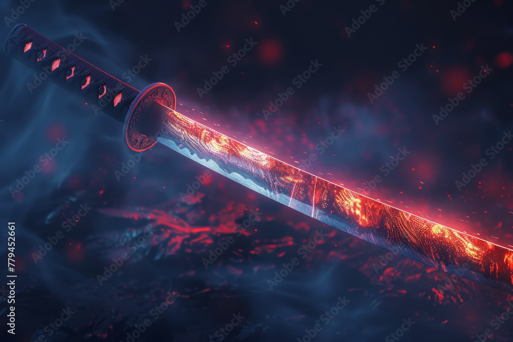 Glowing Katana Sword with Fiery Blade Glowing Katana Sword with Fiery Blade