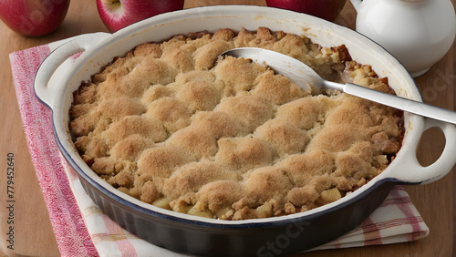 Apple crumble pie, sweet desserts, AI generated photo