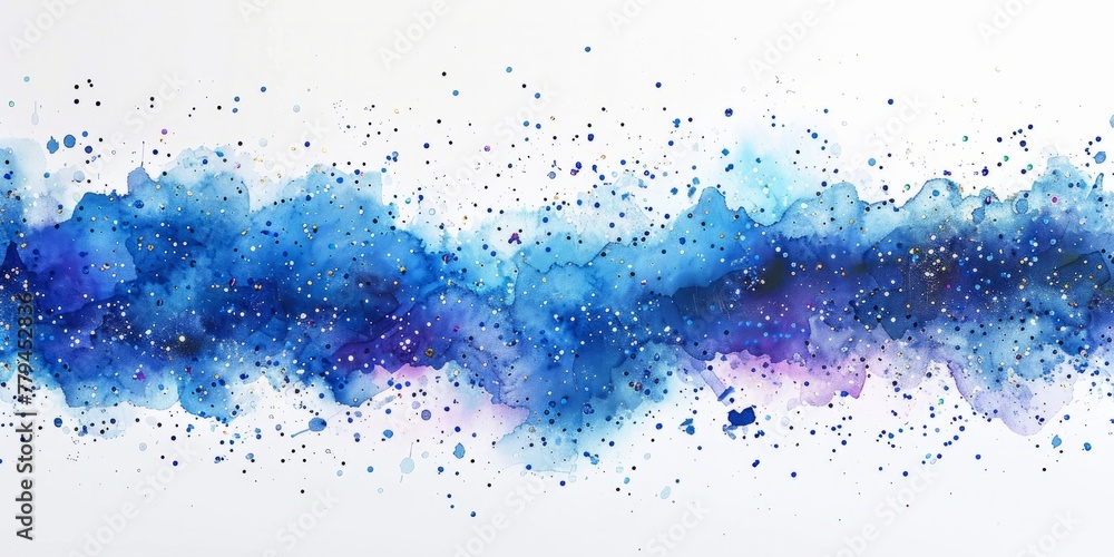 Light Blue watercolor mural, delicately adorned with tiny colorful glitter on a white background.
