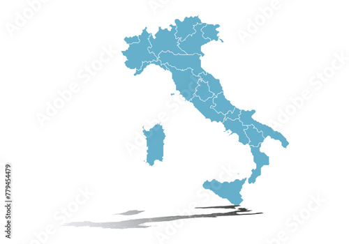 Mapa azul de Italia en fondo blanco.
