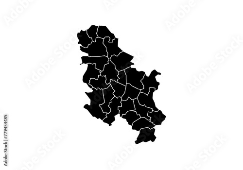 Mapa negro de Serbia en fondo blanco.