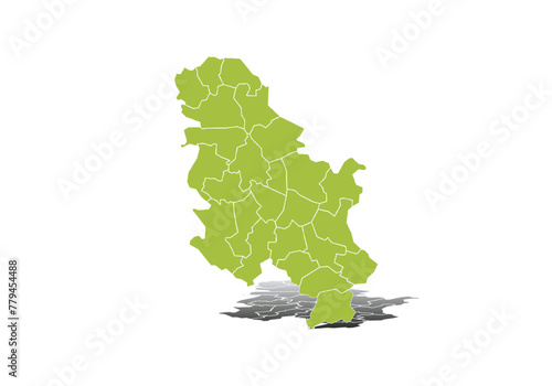 Mapa verde de Serbia en fondo blanco.