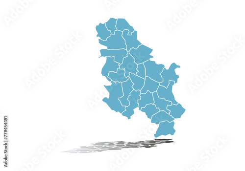 Mapa azul de Serbia en fondo blanco.