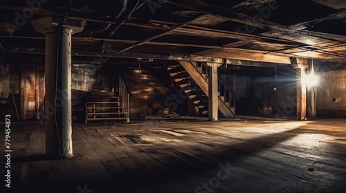 Empty room with wooden floor in old abandoned building.
