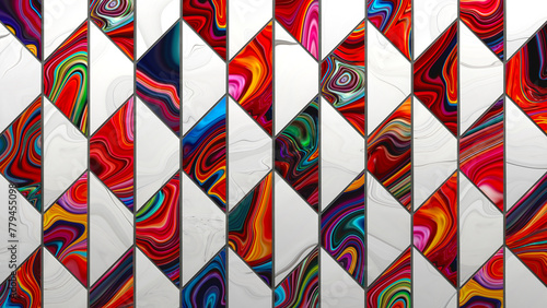 Marble Trapezoid Symphony: Fusion of Colors. (3D Illustration)