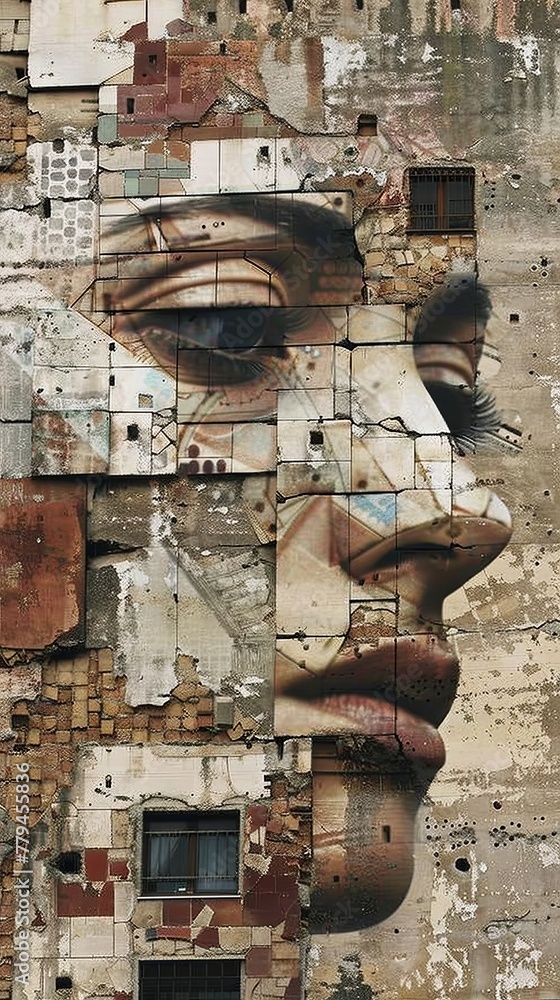 A human face shaped by vintage buildings  AI generated illustration