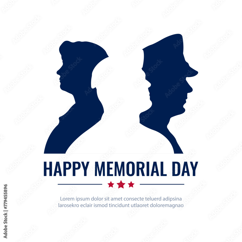 Memorial Day banner.Vector illustration with silhouettes of military men and space for text.