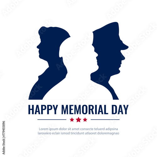 Memorial Day banner.Vector illustration with silhouettes of military men and space for text.