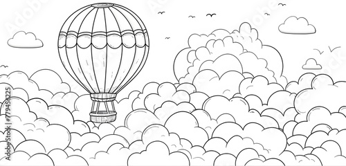 Cute hot air balloon cartoon coloring page photo