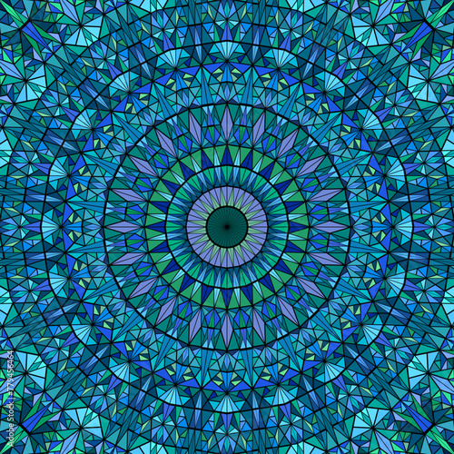 Dynamic polygonal abstract geometrical round tiled mosaic background - circular hypnotic colorful vector illustration with triangle tiles