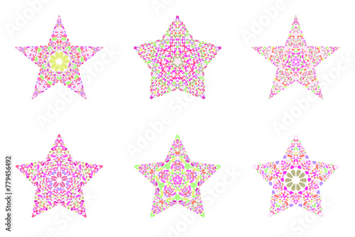 Floral mosaic ornament star polygon set -  pentagonal vector design element