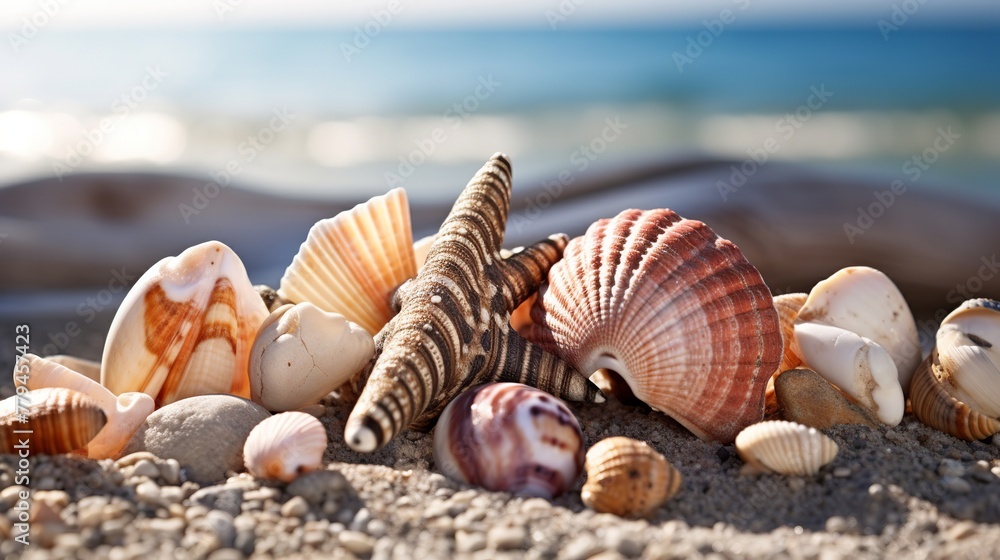 Seashells on the beach. Sea shells with sand as background Seashells on the beach. Sea shells with sand as background