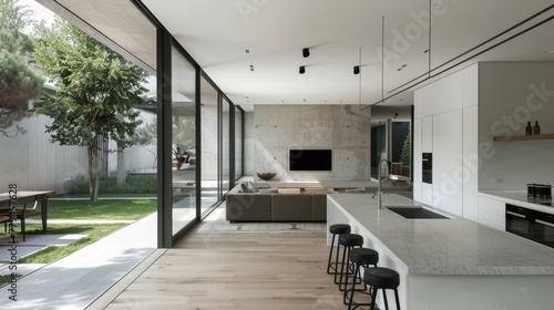A minimalist modern home with clean lines and lots of natural light  AI generated illustration © Olive Studio