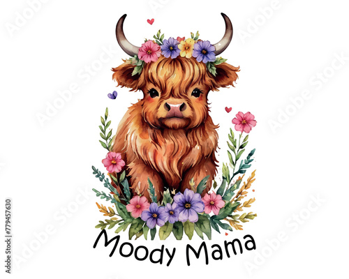 Moody Mama Highland Cow Mother's Day Vector illustration for t-shirt, mug and others