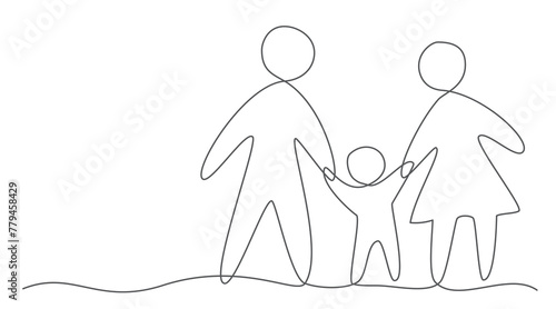 Family One line drawing isolated on white background