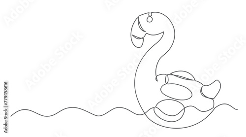 Flamingo inflatable One line drawing isolated on white background