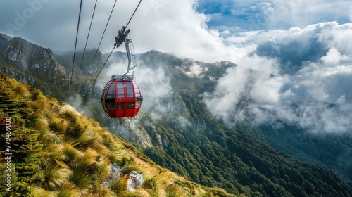 A scenic mountain cable car offering breathtaking views connecting remote communities