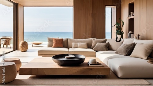 Minimalist Living Room Coffee Table with Backdrop of Natural Light