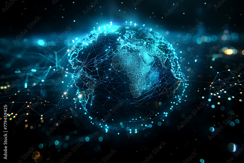Global social network. Future. Blue futuristic background with planet Earth. Internet and technology Global social network. Future. Blue futuristic background with planet Earth. Internet and technology