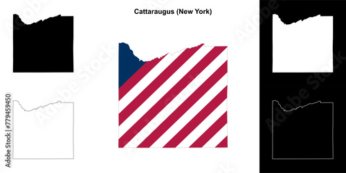 Cattaraugus County (New York) outline map set photo