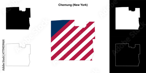 Chemung County (New York) outline map set photo