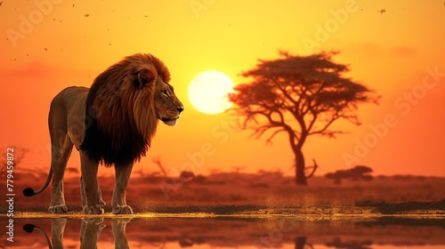 Lion at sunset in Serengeti National Park, Tanzania