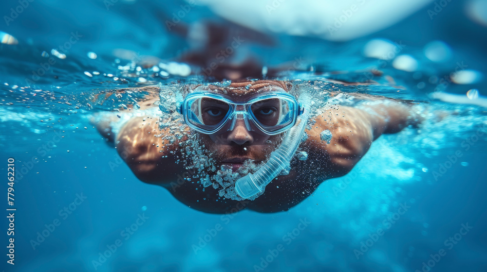 Man Swimming With Goggles