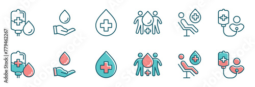 dropped blood donor transfusion icon vector set save life charity blood donation health care support signs illustration for web and app