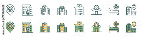 collection of hospital  buildings icon vector set health care architecture business signs hospital and clinic construction illustration for web and app