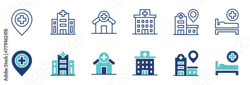 hospital and clinic buildings icon vector set health care architecture business signs hospital construction illustration