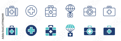 first aid emergency box icon vector set health care medical kit case medicine treatment signs medkit cross illustration 