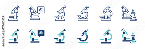 laboratory microscope icon vector set microbiology equipment science research study tool signs microscopic magnifier illustration