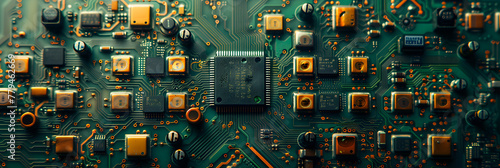  Circuit Board - Technology Background - Central Component,
Inside computer, hardware motherboard components and circuits
 photo