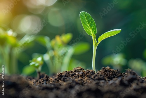 A seed growing from the soil. Sprout. Agriculture. Ground. Copy space. Ecology protection. Earth Day. Eco-friendly farm. Sustainability 