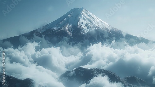 View of the majestic Mount Fuji and sea of clouds.