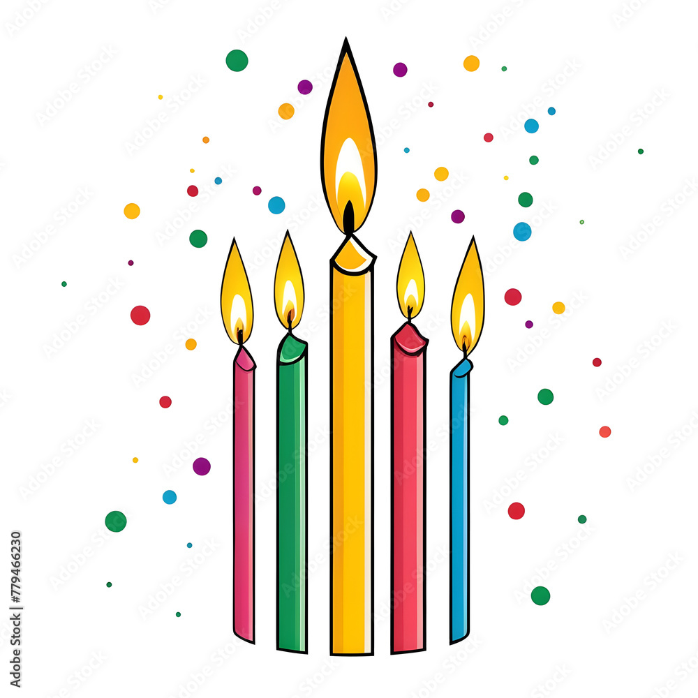 Vibrant birthday card concept with green, blue and purple candles in artful black outline vector, for celebrating special occasions. Vibrant birthday card concept with green, blue and purple candles in artful black outline vector, for celebrating special occasions.