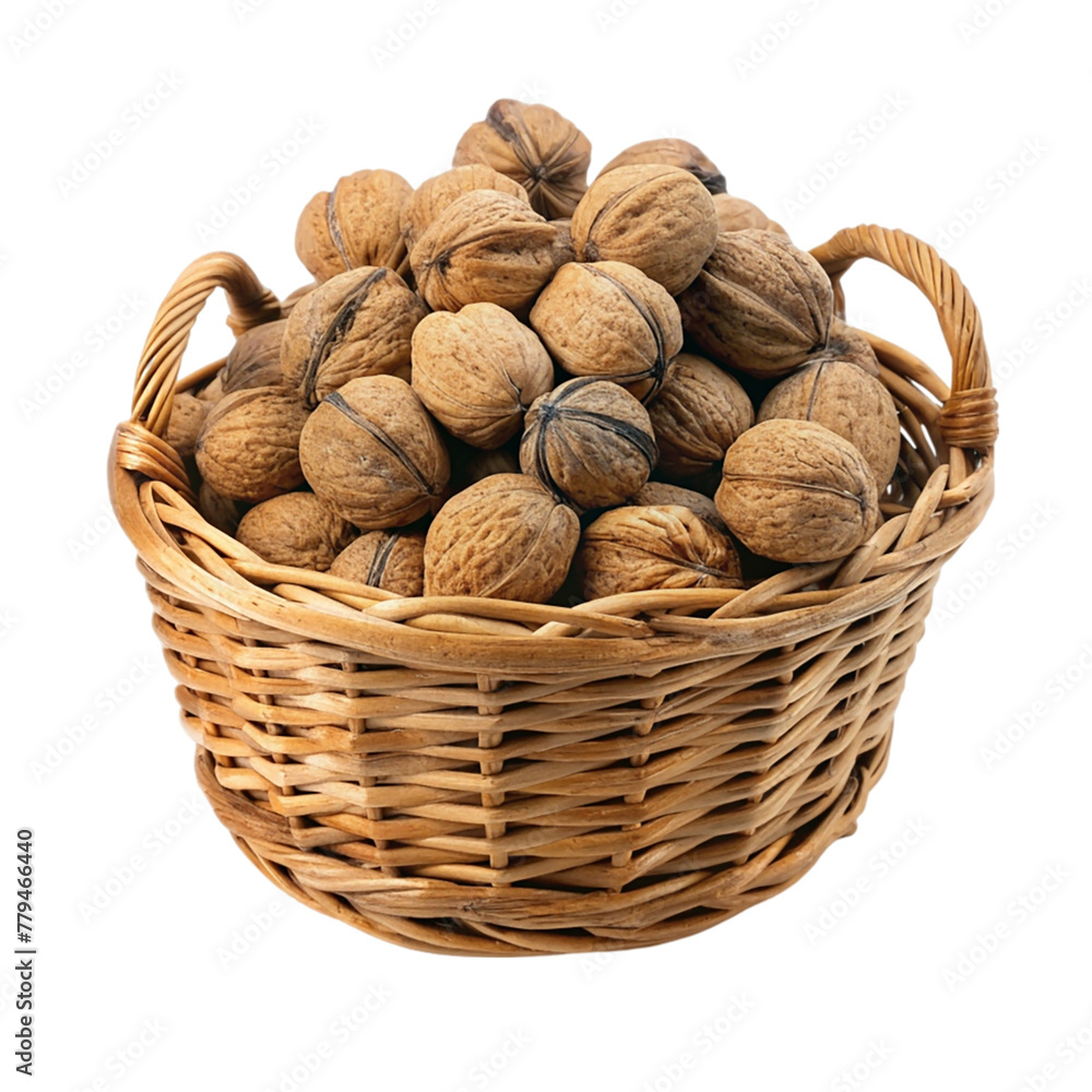 Walnuts in a basket isolated on transparent background Walnuts in a basket isolated on transparent background