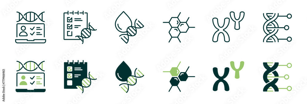 Obraz premium dna genetic icon vector set molecular biotechnology chromosome helix gene science biology signs illustration