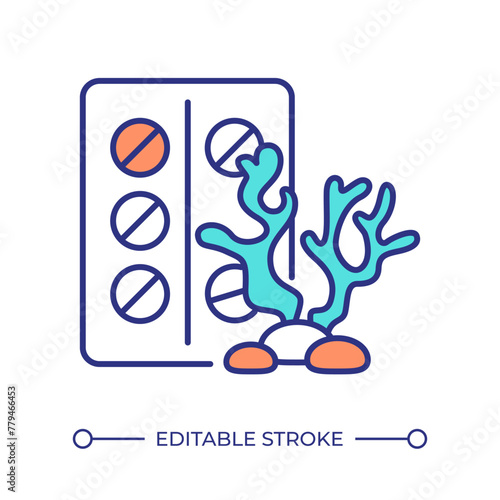 Marine biotechnology RGB color icon. Natural compounds of medicines. Pharmaceuticals. Marine derived medication. Isolated vector illustration. Simple filled line drawing. Editable stroke