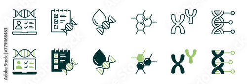 dna genetic icon vector set molecular biotechnology chromosome helix gene science biology signs illustration