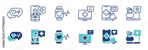 online digital health consultation icon vector set virtual doctor support diagnosis health care assistant signs illustration photo