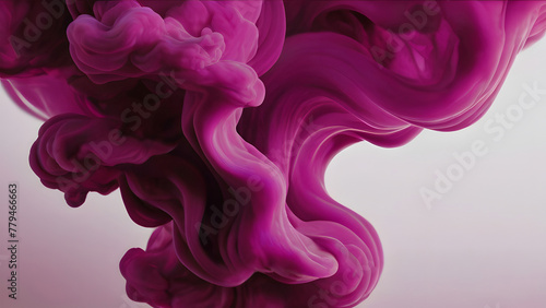 Magenta smoke dispersion on a grey background. Pink fluffy pastel smoke cloud.