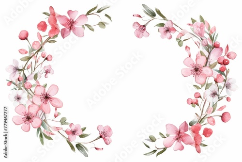 Watercolor bouvardia clipart with clusters of small pink and white flowers. flowers frame  botanical border  Illustration of branches of flower.